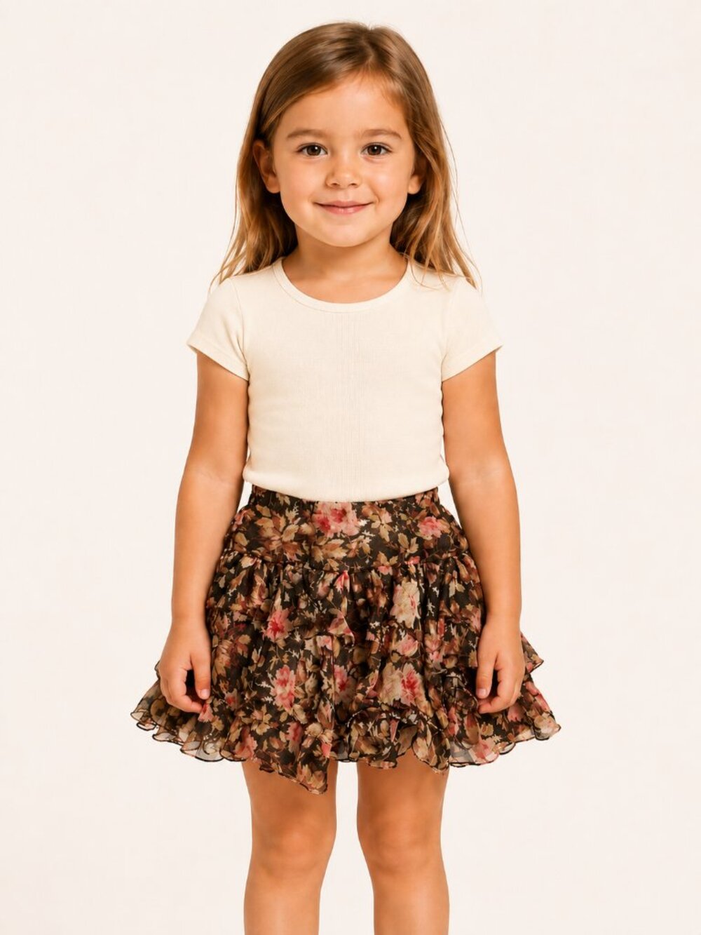 Ralph Lauren Floral Ruffle Tier Flowy Skirt Brown and Pink Girls’ Size 3T Fall